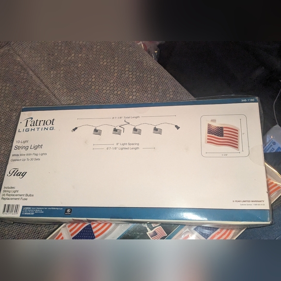 TWO - Patriot Lighting 10-Count Patriotic American Flag String Lights. NWT - Picture 3 of 3